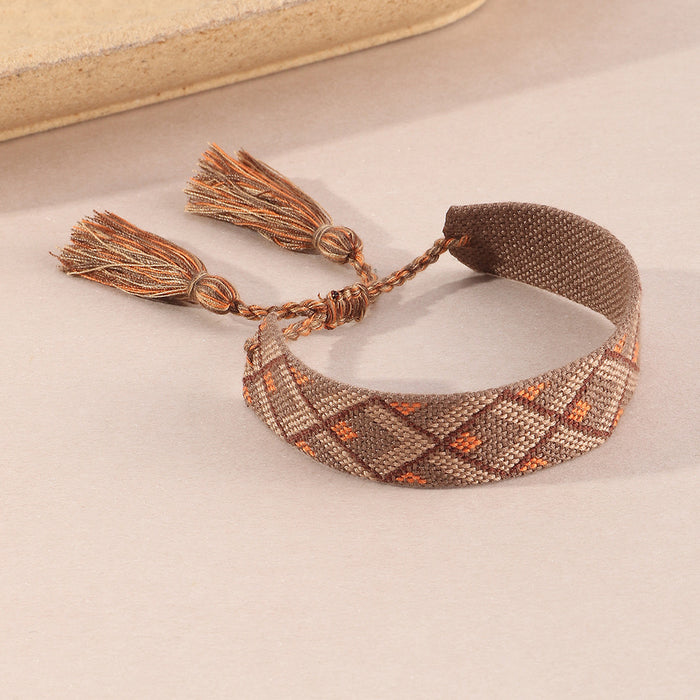 Jewelry WholesaleWholesale Colorblock Plaid Tassel Orange Brown Bracelet JDC-BT-NZ047 Bracelet 奈珠 %variant_option1% %variant_option2% %variant_option3%  Factory Price JoyasDeChina Joyas De China