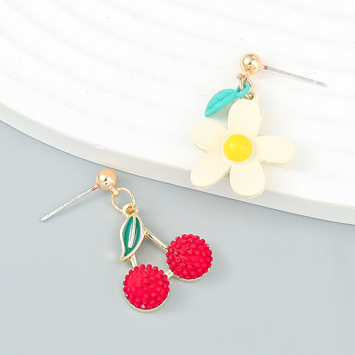 Wholesale alloy fruit wind spray paint flower bayberry cherry earrings MOQ≥2 JDC-ES-jiul006