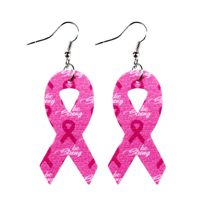 Wholesale Earrings PU Breast Women Health Awareness Pink Ribbon MOQ≥2 JDC-ES-Tianpi006