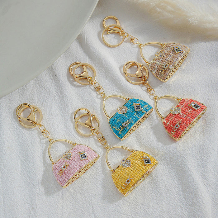 Wholesale Flannel Rhinestone Bag Shape Alloy Keychain MOQ≥2 JDC-KC-ChaoK022