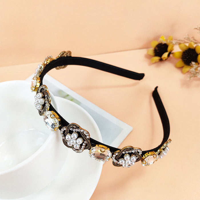 Wholesale Headband Alloy Faux Pearl Glass Diamond JDC-HD-ChaoX002