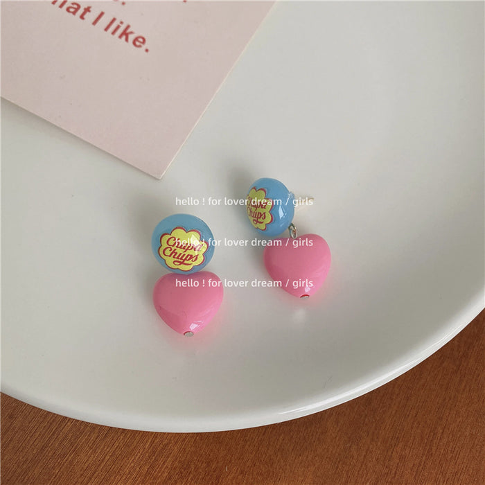 Wholesale candy color love earrings sweet and cute pink peach heart JDC-ES-Lfm015