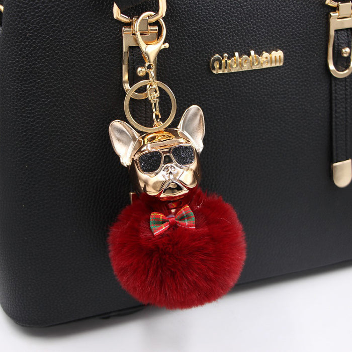 Jewelry WholesaleWholesale French Bulldog Alloy Faux Hair PVC Hairball Pom Pom  Keychain JDC-KC-Zuge017 Keychains 祖格 %variant_option1% %variant_option2% %variant_option3%  Factory Price JoyasDeChina Joyas De China