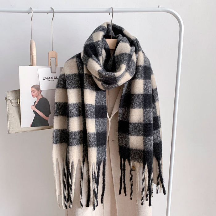 Wholesale Scarf Faux Cashmere Warm Winter Shawl Plaid Tassels JDC-SF-Qianx006