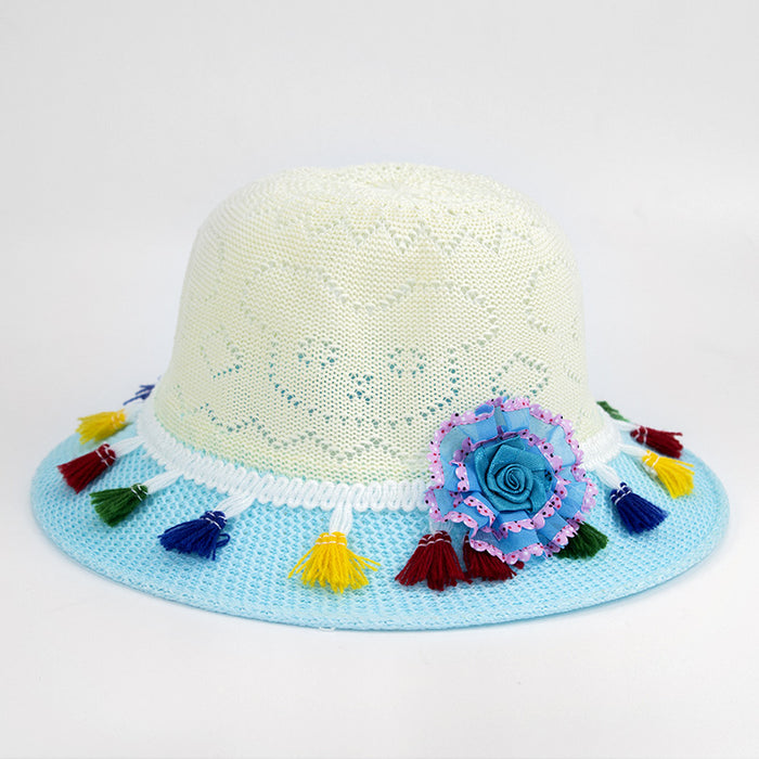 Wholesale Natural Papyrus Tassel Kids Sunscreen Sun Hat Straw Hat JDC-SH-ZYuan002