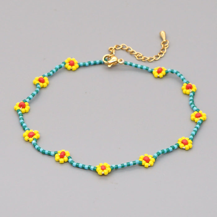 Jewelry WholesaleWholesale flower daisy string beads rice beads woven anklet JDC-AS-GBH001 Anklet 怪我咯 %variant_option1% %variant_option2% %variant_option3%  Factory Price JoyasDeChina Joyas De China