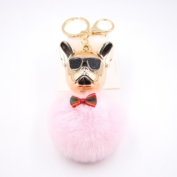 Jewelry WholesaleWholesale French Bulldog Alloy Faux Hair PVC Hairball Pom Pom  Keychain JDC-KC-Zuge017 Keychains 祖格 %variant_option1% %variant_option2% %variant_option3%  Factory Price JoyasDeChina Joyas De China