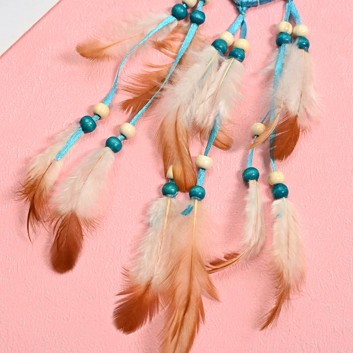 Wholesale Love Iron Ring Feather Beads Silk Thread Dreamcatcher Keychain MOQ≥2 JDC-KC-JunX001