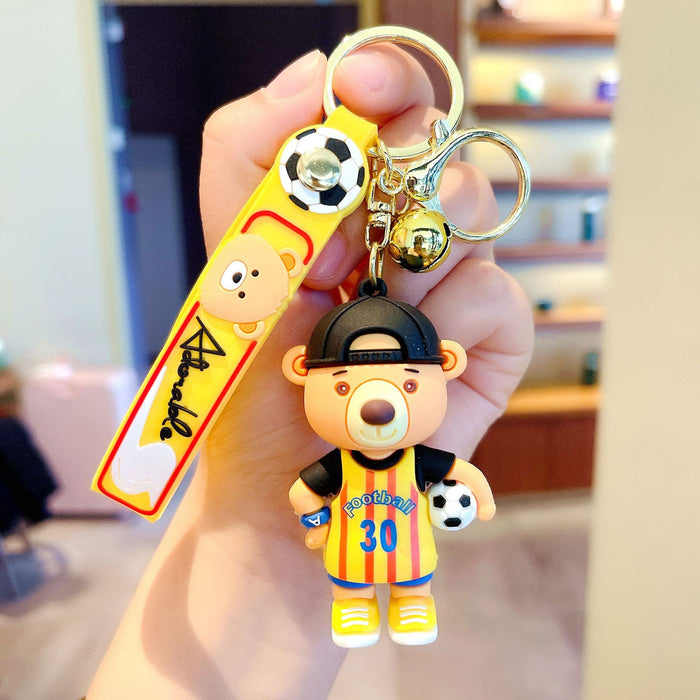 Wholesale Keychains For Backpacks holding ball cartoon bear cute doll car key chain MOQ≥2 JDC-KC-GHui019