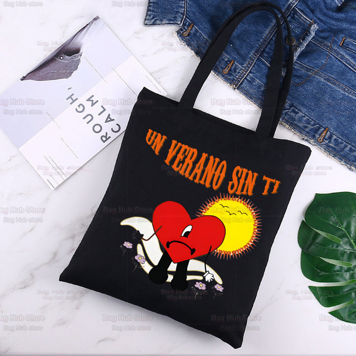 Wholesale Handbag Canvas Cute Cartoon Printing Black Shopping Bag (F) JDC-HB-Aike002