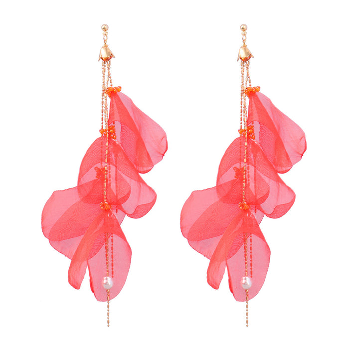 Wholesale Fabric Pearl Floral Long Earrings JDC-ES-JL1005