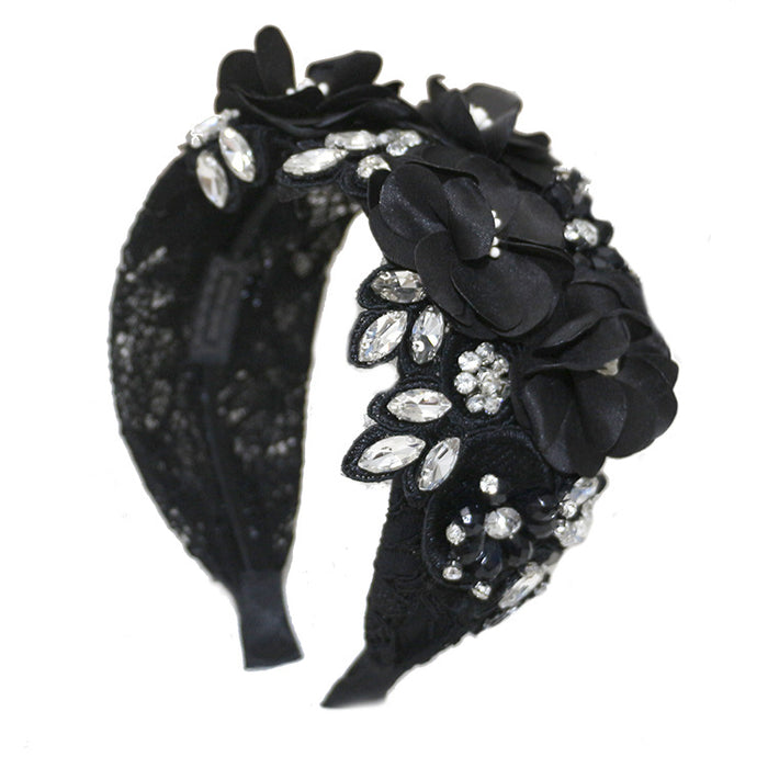 Wholesale Headband Embroidery Lace Wide Brim Rhinestone Elegant Heavy Industry MOQ≥3 JDC-HD-HMXS003