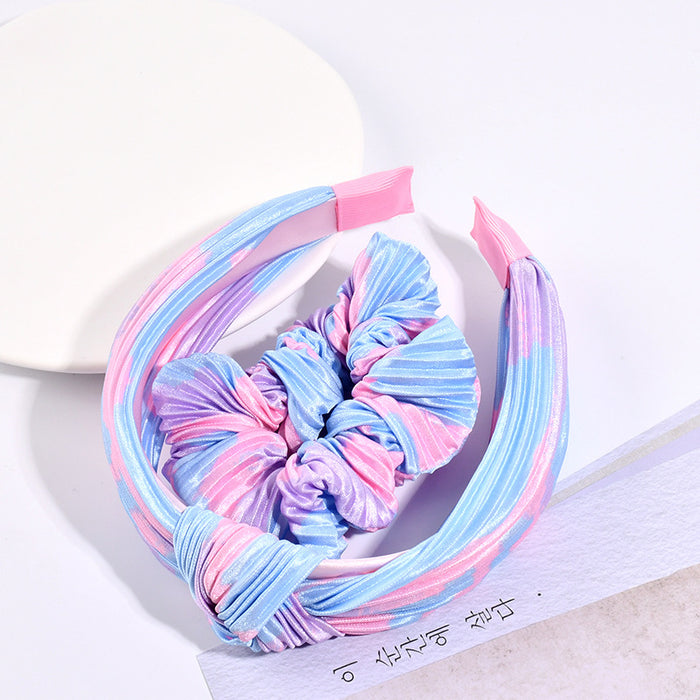 Wholesale gradient color pleated wide-brimmed bow headband plus hair ring MOQ≥3 JDC-HS-BF001