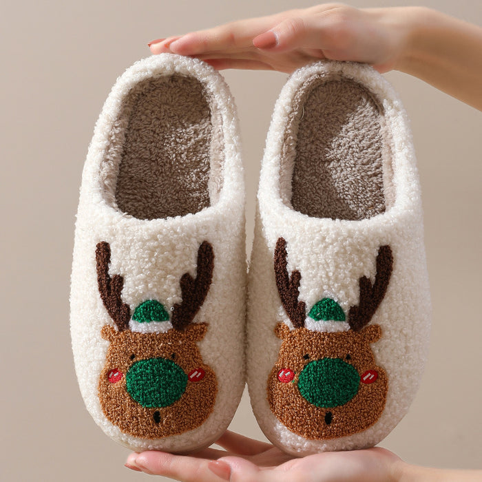 Wholesale Christmas Elk Plush Cotton Slippers MOQ≥2 JDC-SP-MMD003