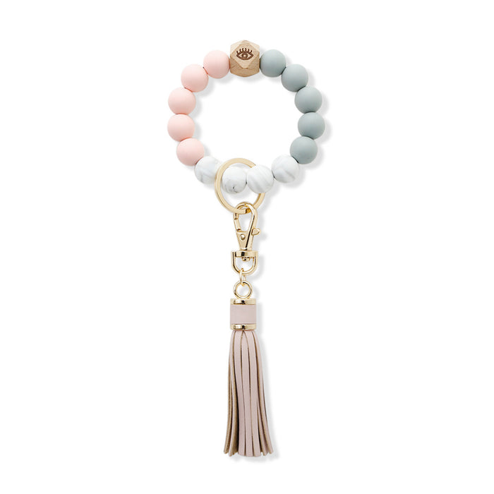 Wholesale Skull Hairball Leather Tassel Silicone Beaded Wristlet Keychain JDC-KC-JM036