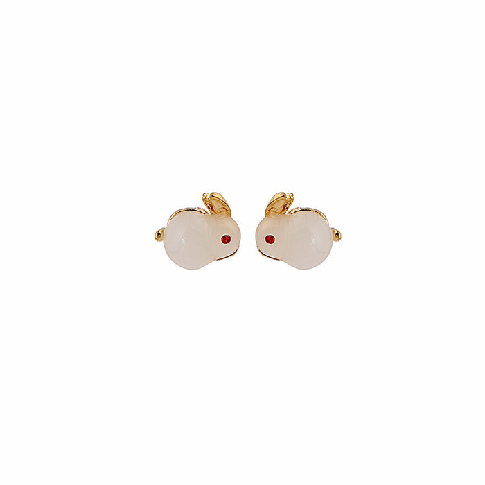 Wholesale Earrings Alloy Stereo Hetian Jade Rabbit JDC-ES-MDD054