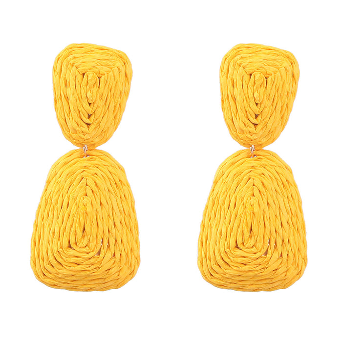 Wholesale raffia geometric braided earrings MOQ≥2 JDC-ES-jiul003