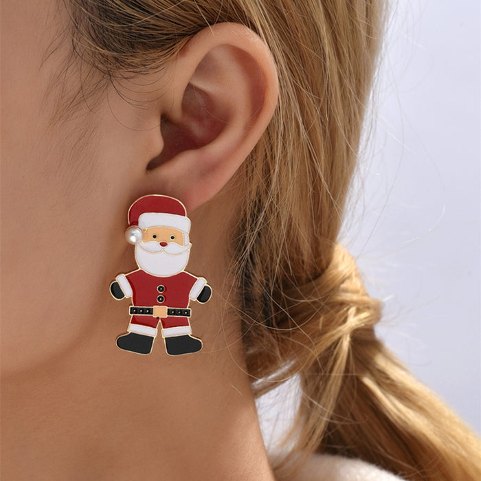 Wholesale Earrings Alloy Enamel Christmas Santa Claus Pearls JDC-ES-ABL005