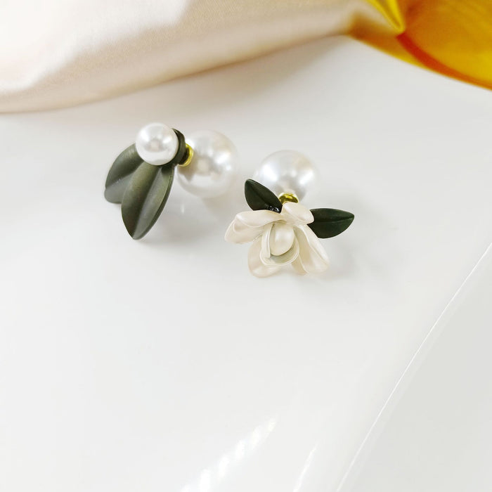 Jewelry WholesaleWholesale asymmetric leaf gardenia flower pearl alloy earrings JDC-ES-HZQ004 Earrings 青之荷 %variant_option1% %variant_option2% %variant_option3%  Factory Price JoyasDeChina Joyas De China