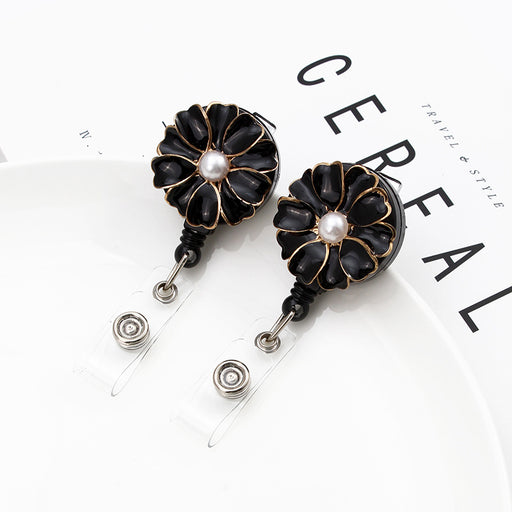 Jewelry WholesaleWholesale Black Personality ID Buckle Pearl Flower Retractable Keychain MOQ≥2 JDC-KC-YZW005 Keychains 袁占威 %variant_option1% %variant_option2% %variant_option3%  Factory Price JoyasDeChina Joyas De China