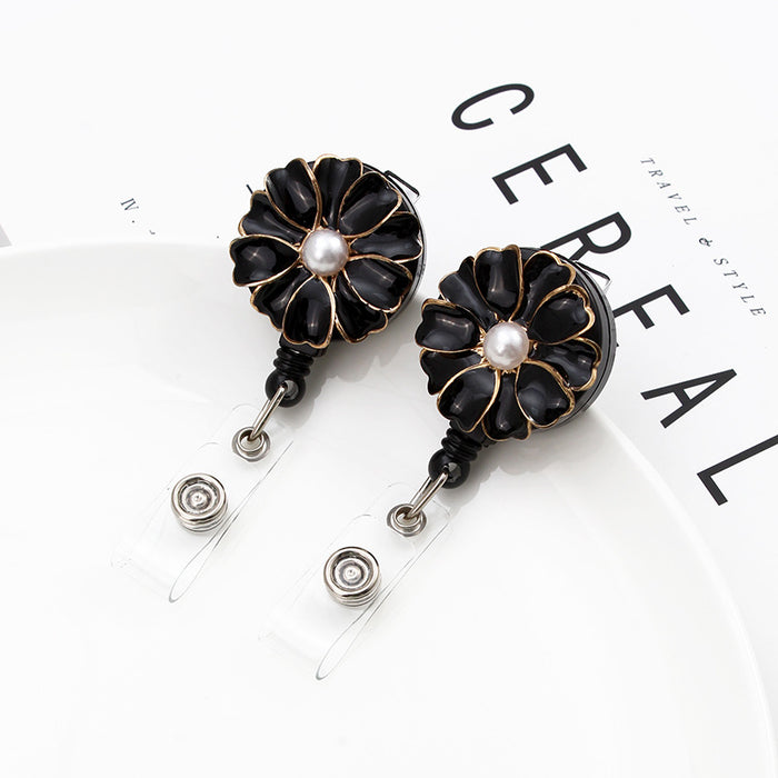 Jewelry WholesaleWholesale Black Personality ID Buckle Pearl Flower Retractable Keychain MOQ≥2 JDC-KC-YZW005 Keychains 袁占威 %variant_option1% %variant_option2% %variant_option3%  Factory Price JoyasDeChina Joyas De China