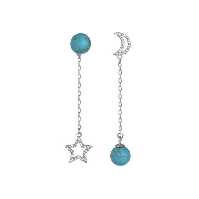 Wholesale Star Moon Inlaid Turquoise Long Stud Earrings Jewelry JDC-ES-JYS018