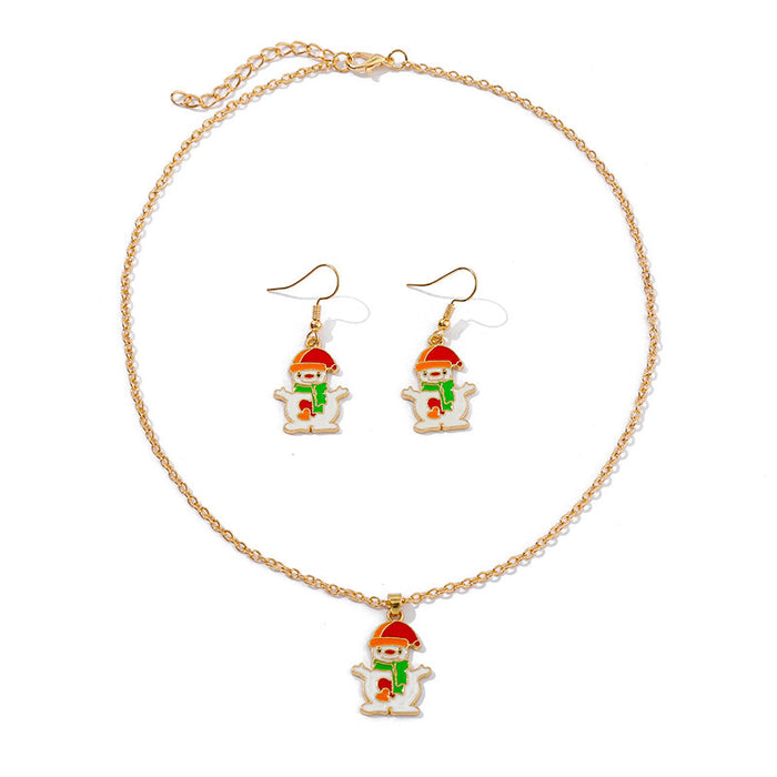 Wholesale Earrings Alloy Enamel Christmas Snowman Necklace Set MOQ≥2 JDC-ES-HaoBiao005