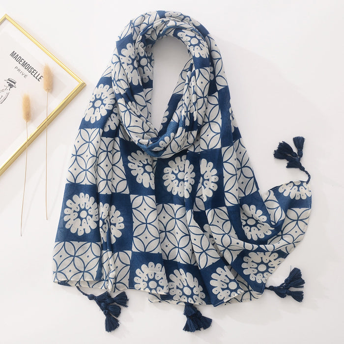 Wholesale Silk Scarf Polyester Blue White Tie Dye Shawl JDC-SS-Mifan002