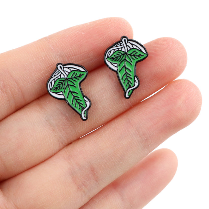 Wholesale Earrings Alloy Cartoon Green Leaf Rainbow Color Heart Stud Earrings JDC-ES-kubei008