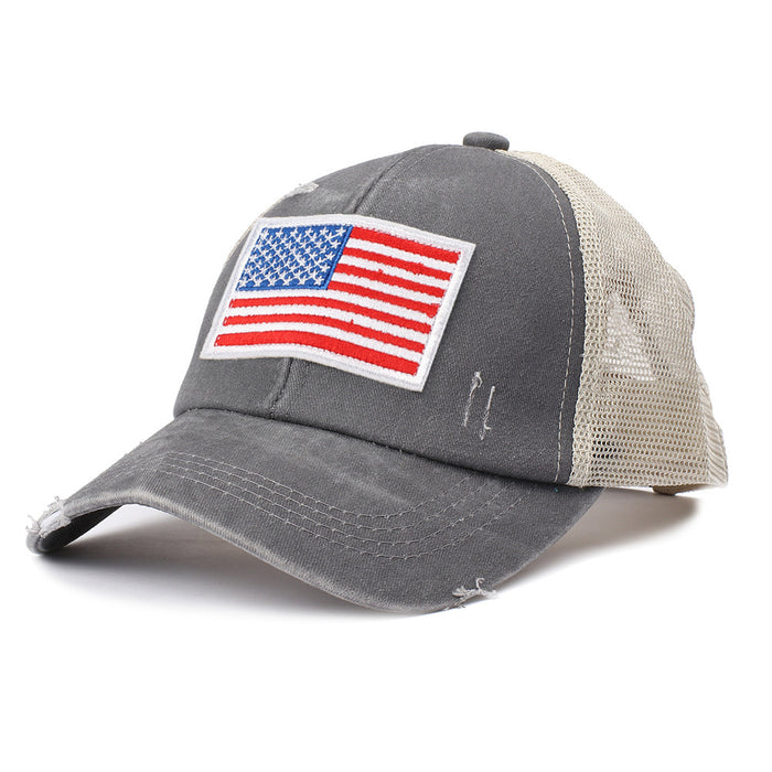 Wholesale 4th of July Ripped Mesh Cap Independence Day American Flag Embroidered Baseball Cap MOQ≥2 JDC-FH-RZhao001