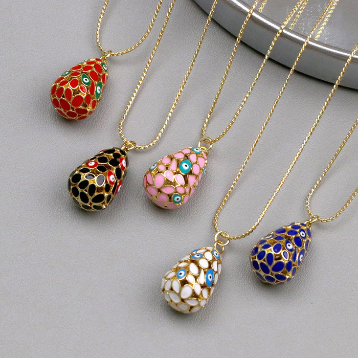 Wholesale Necklaces Copper Oil Drip Enamel Dinosaur Egg Devil Eye Pattern JDC-NE-TianY002