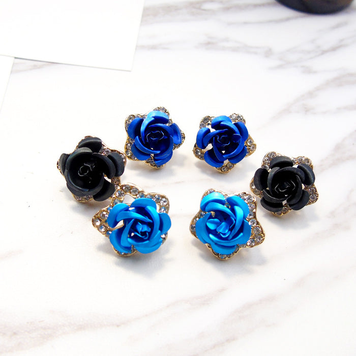 Wholesale Pentagram Rose Rhinestone Alloy Earrings MOQ≥2 JDC-ES-Kaiwei004