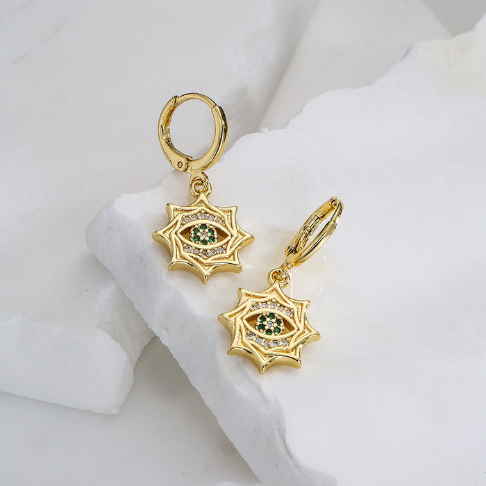 Wholesale Earrings Copper Real Gold Plated Micro Set Zircon Devil's Eye Vintage JDC-ES-PREMAG010