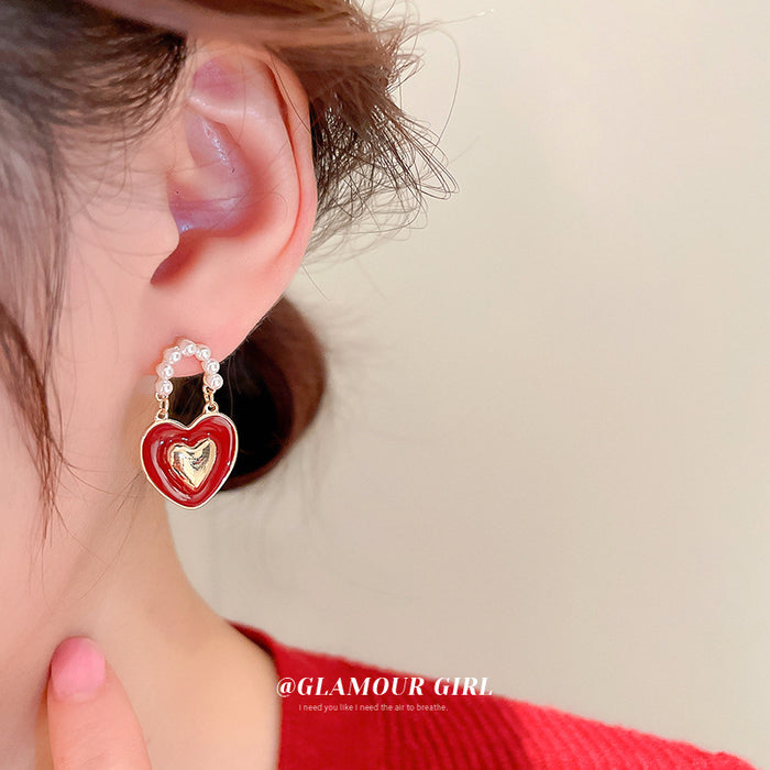 Wholesale Earrings Alloy Pearl Drop Oil Heart JDC-ES-BY341