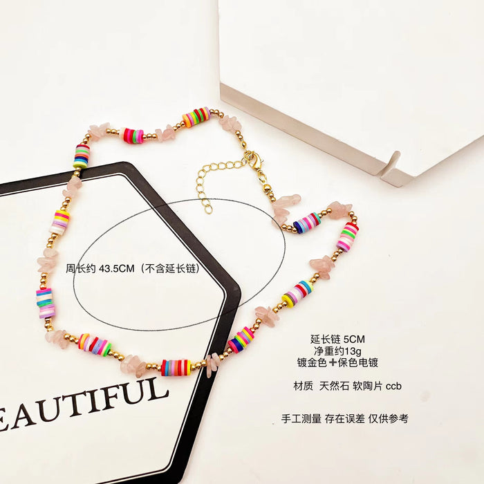 Wholesale Necklace Natural Stone Bohemian Color Soft Pottery Clavicle Chain MOQ≥2 JDC-NE-QingH004