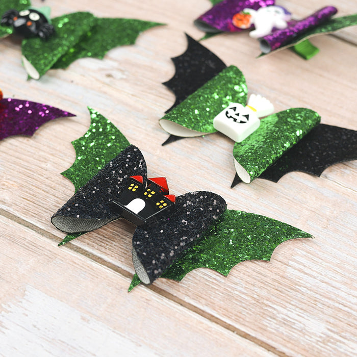 Wholesale Children's Hair Clip Halloween Bat Pumpkin Head Leather JDC-HC-QiuN004