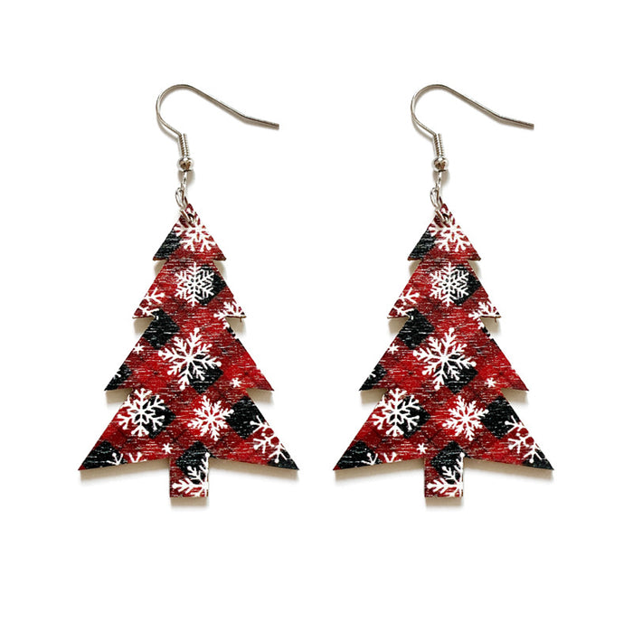 Wholesale Earrings Wooden Snowflake Buffalo plaid Christmas trees MOQ≥2 JDC-ES-JunY001