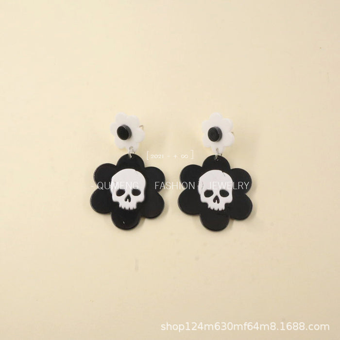 Wholesale Earrings Acrylic Halloween Skull Flowers MOQ≥2 JDC-ES-MOSHU021