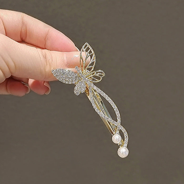 Wholesale Pearl Rhinestone Alloy Butterfly Hair Clip JDC-HC-Zibin004