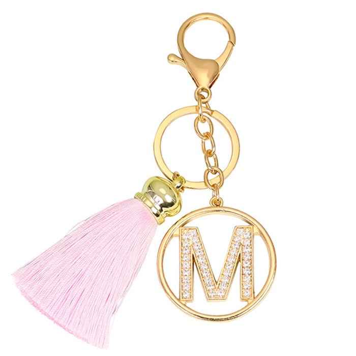 Jewelry WholesaleWholesale pink tassel gold diamond-encrusted letter alloy key chain MOQ≥10 JDC-KC-yongz004 Keychains 永泽 %variant_option1% %variant_option2% %variant_option3%  Factory Price JoyasDeChina Joyas De China