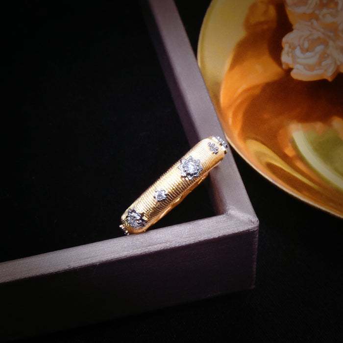 Wholesale Ring Copper Two Tone Gold Plated With Diamond Carving JDC-RS-ZhenR035