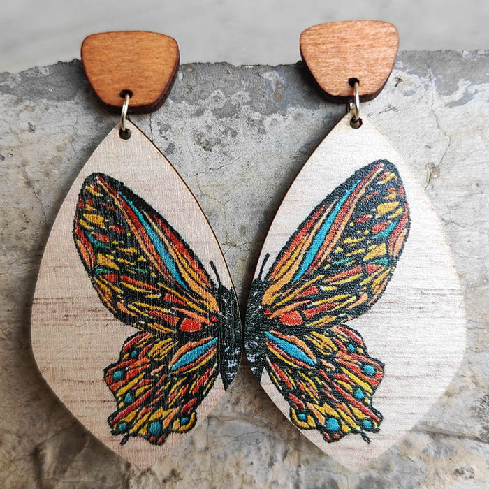 Wholesale Earrings Wooden Symmetrical Color Butterfly 2pcs JDC-ES-Heyi036