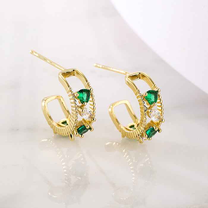 Wholesale Earrings Copper Gold Plated Micro Set Zircon C Shape JDC-ES-PREMAG003