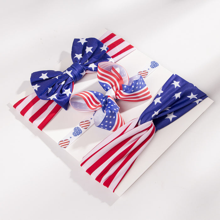 Wholesale 4th of July Independence Day Kids Dress Up Three Piece Bow Headband JDC-HD-QiuN003