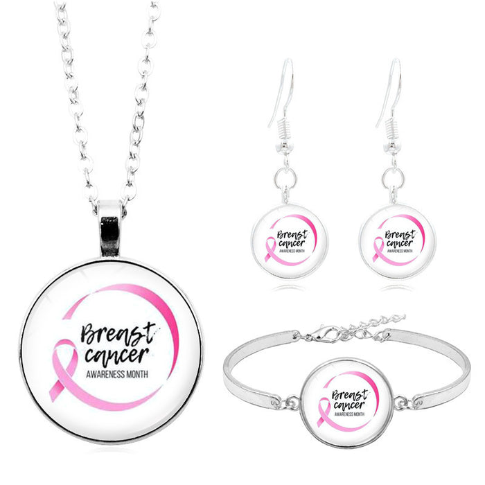 Wholesale breasts ái pink ribbon logo necklace set JDC-BT-XuS008