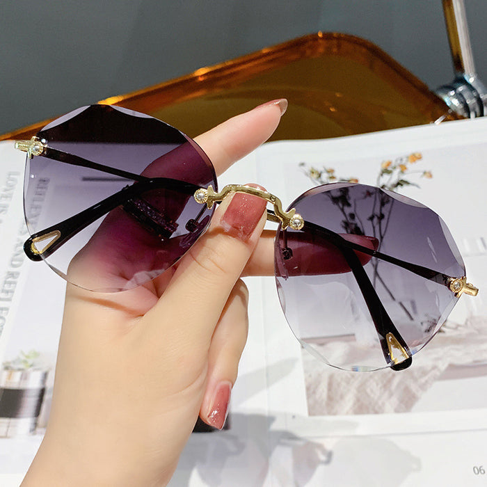 Wholesale polygonal sunglasses women's big face slim frameless trim JDC-SG-RSM002