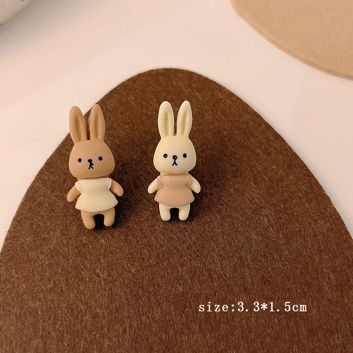 Jewelry WholesaleWholesale 925 Silver Needle Milk Coffee Color Cartoon Bear and Rabbit Earrings JDC-ES-HanXi001 Earrings 涵熙 %variant_option1% %variant_option2% %variant_option3%  Factory Price JoyasDeChina Joyas De China