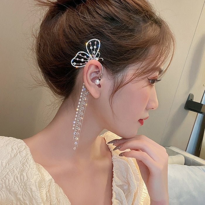 Wholesale Earrings Alloy Butterfly Tassel Pearl Rhinestone JDC-ES-XingY001