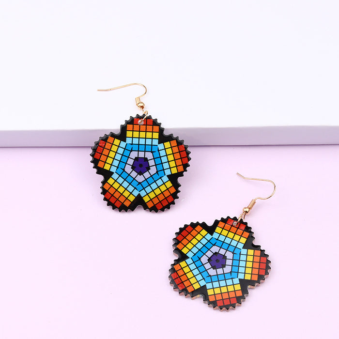 Wholesale Checkerboard Rainbow Color Block Earrings Acrylic MOQ≥2 JDC-ES-DUAI027