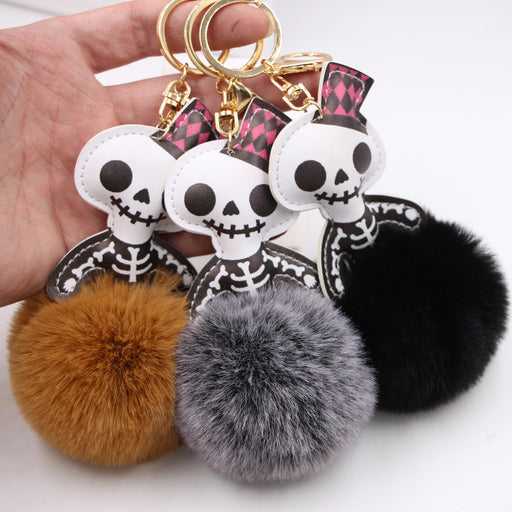 Jewelry WholesaleWholesale Halloween Leather Skull Imitation Hair Hair Ball Keychain JDC-KC-Zuge030 Keychains 祖格 %variant_option1% %variant_option2% %variant_option3%  Factory Price JoyasDeChina Joyas De China